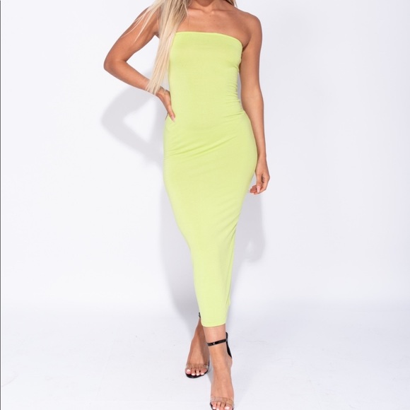 3/$20 Pastel Lime Geen Bandeau Bodycon Midi Dress - Picture 7 of 12